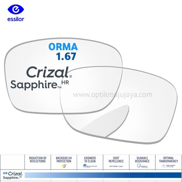 Lensa Essilor Crizal Sapphire Stylis 1.67 Aspheric